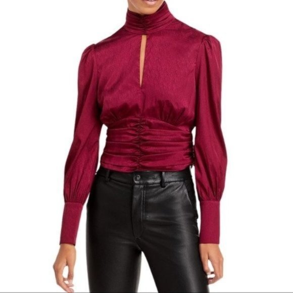 WAYF Holly Mock Neck Satin Jacquard Top NWT - Picture 1 of 2